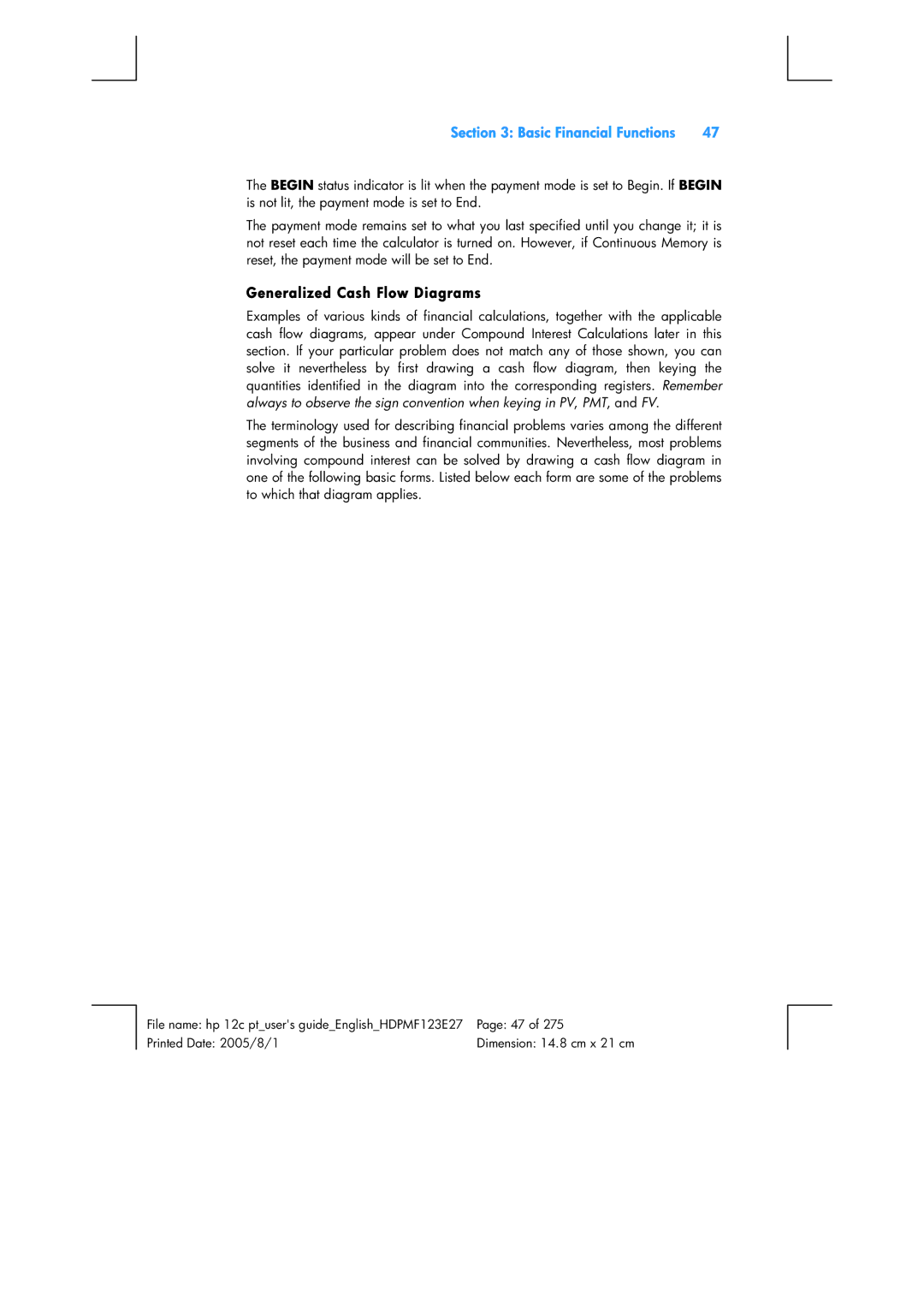 HP 12C Financial 12C manual Generalized Cash Flow Diagrams 