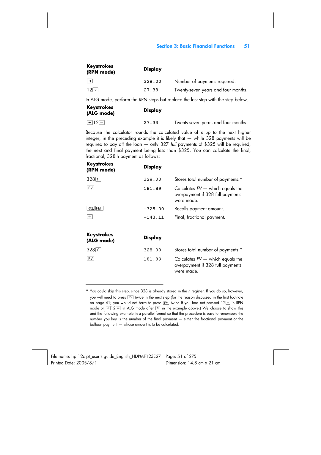 HP 12C Financial 12C manual 328.00, 27.33, 181.89, 143.11 