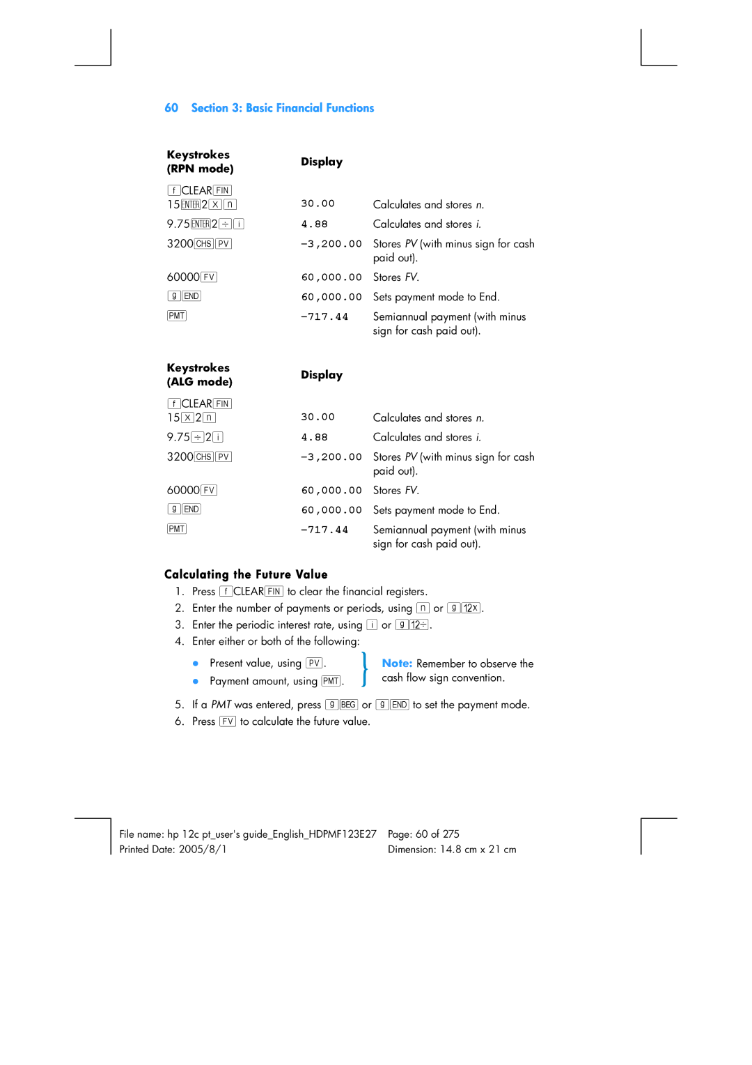 HP 12C Financial 12C manual 200.00, 60,000.00, 717.44, Calculating the Future Value 