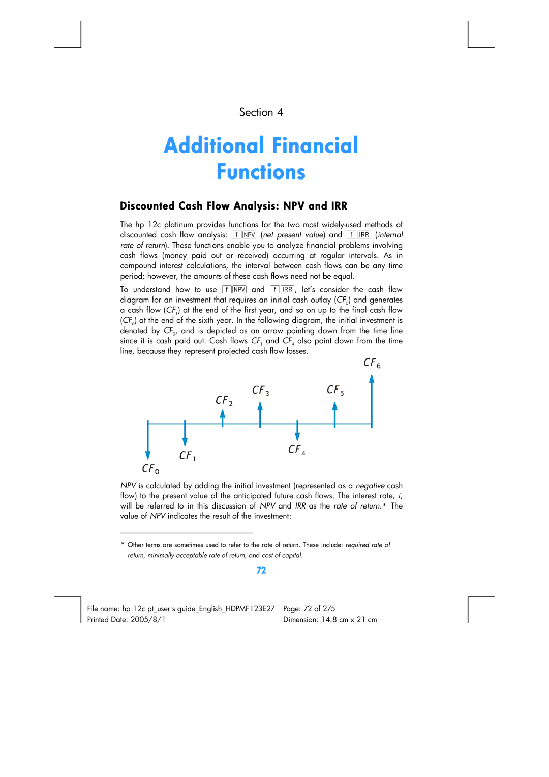 HP 12C Financial 12C manual Additional Financial Functions, Discounted Cash Flow Analysis NPV and IRR 