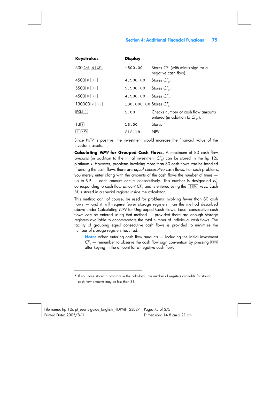 HP 12C Financial 12C manual 130,000.00, 212.18 