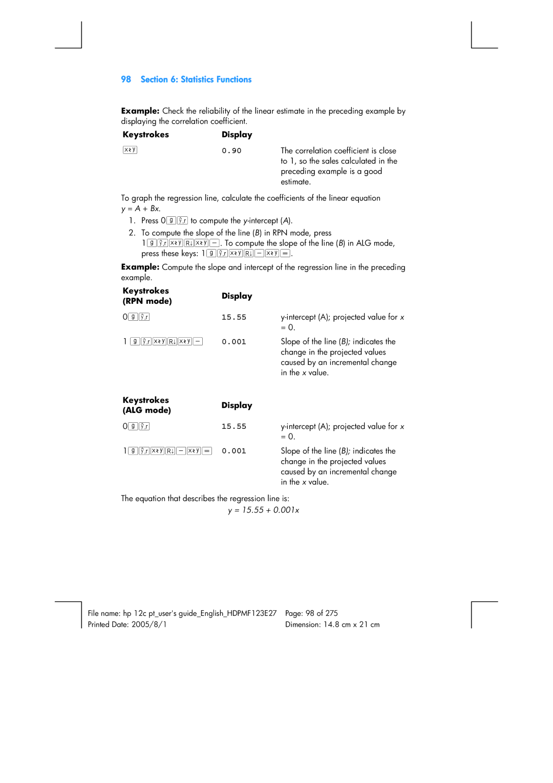 HP 12C Financial 12C manual 001, Keystrokes RPN mode 0gR Display, GR~d~, Keystrokes ALG mode 0gR 1gR~d-~ Display 