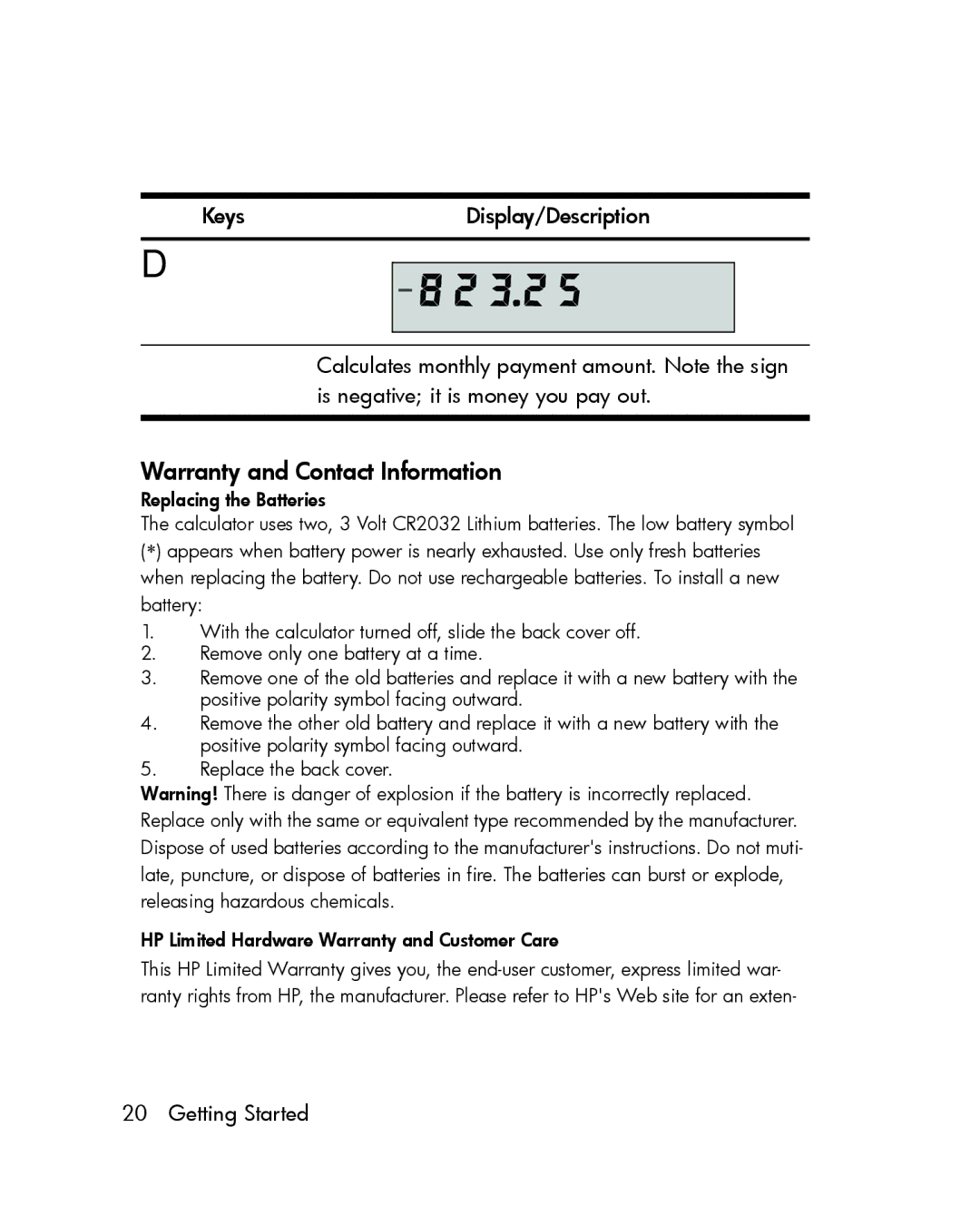 HP 12c Prestige Financial manual Warranty and Contact Information 