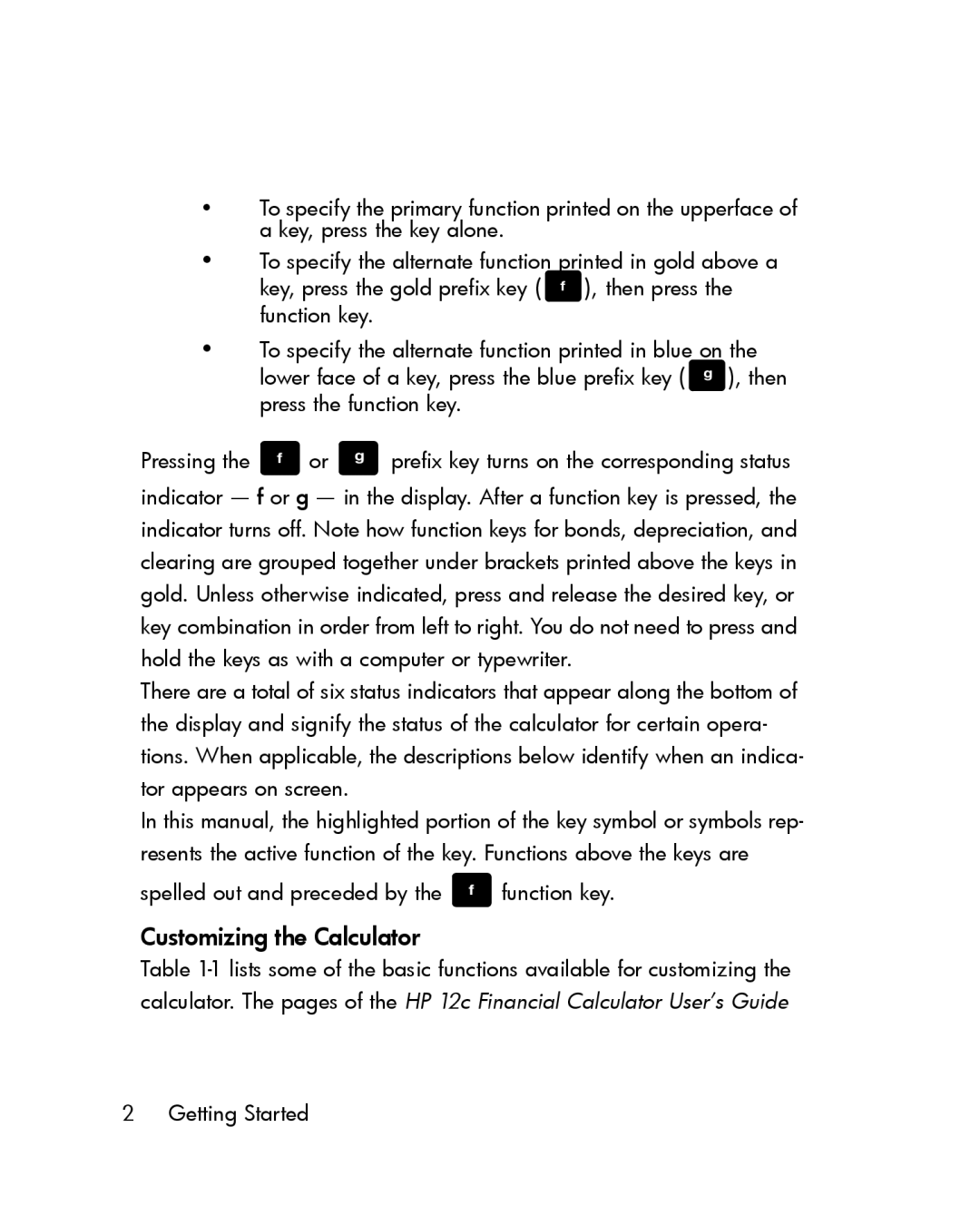 HP 12c Prestige Financial manual Spelled out and preceded by the Tfunction key 