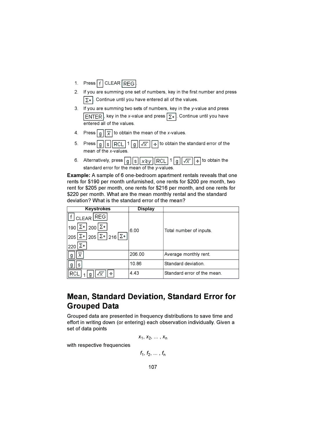 HP 12C manual Mean, Standard Deviation, Standard Error for Grouped Data 