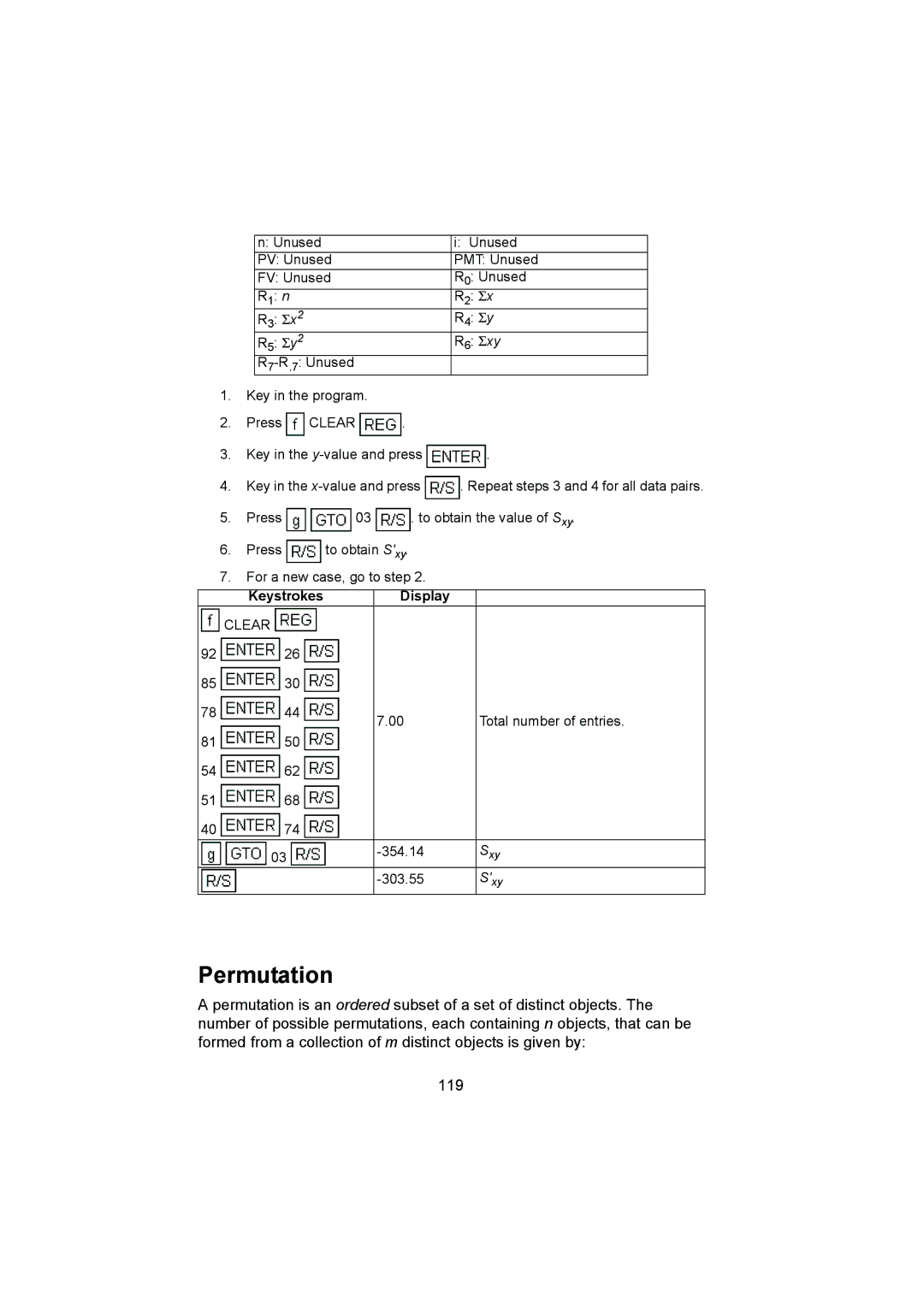 HP 12C manual Permutation 