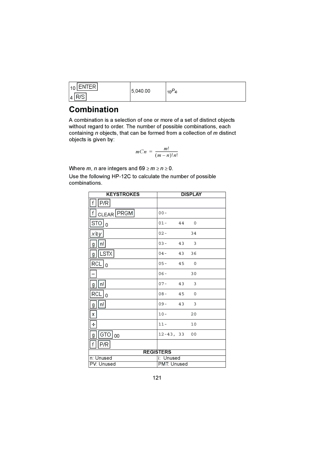 HP 12C manual Combination, 121 