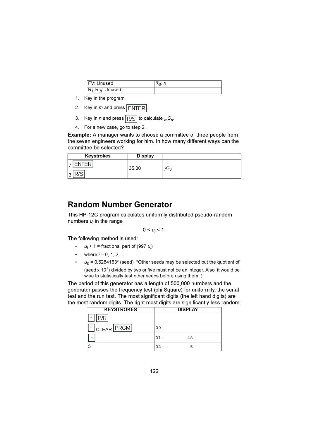 HP 12C manual Random Number Generator, 122 