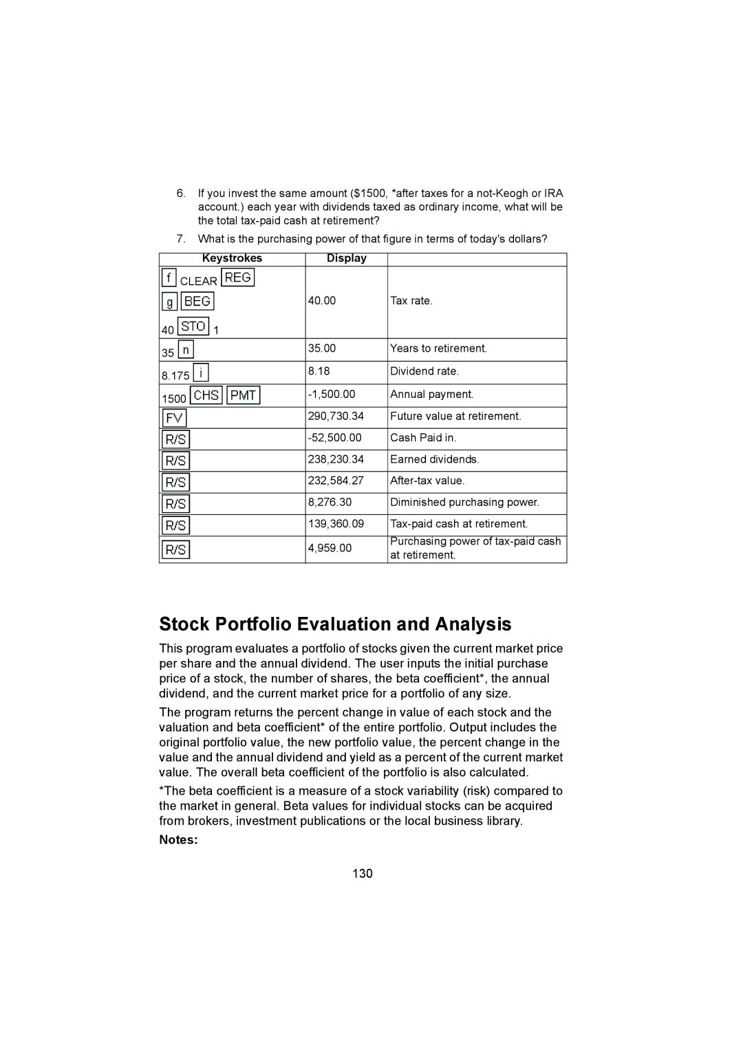 HP 12C manual Stock Portfolio Evaluation and Analysis 