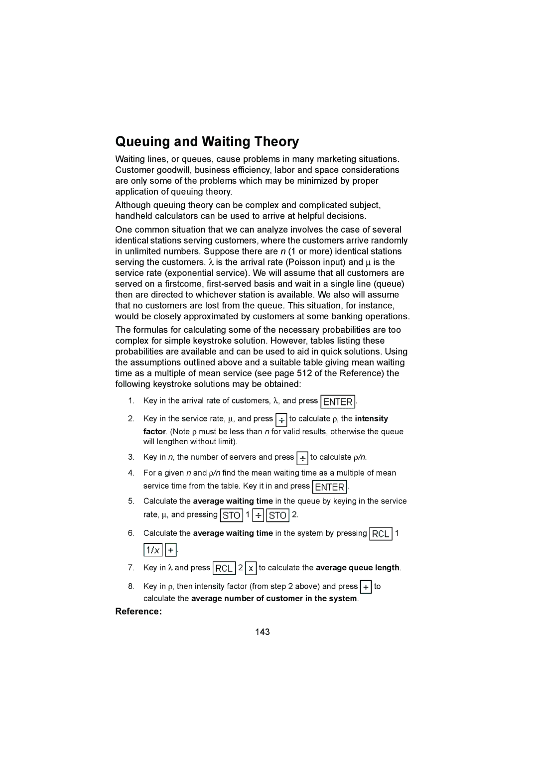 HP 12C manual Queuing and Waiting Theory, 143 