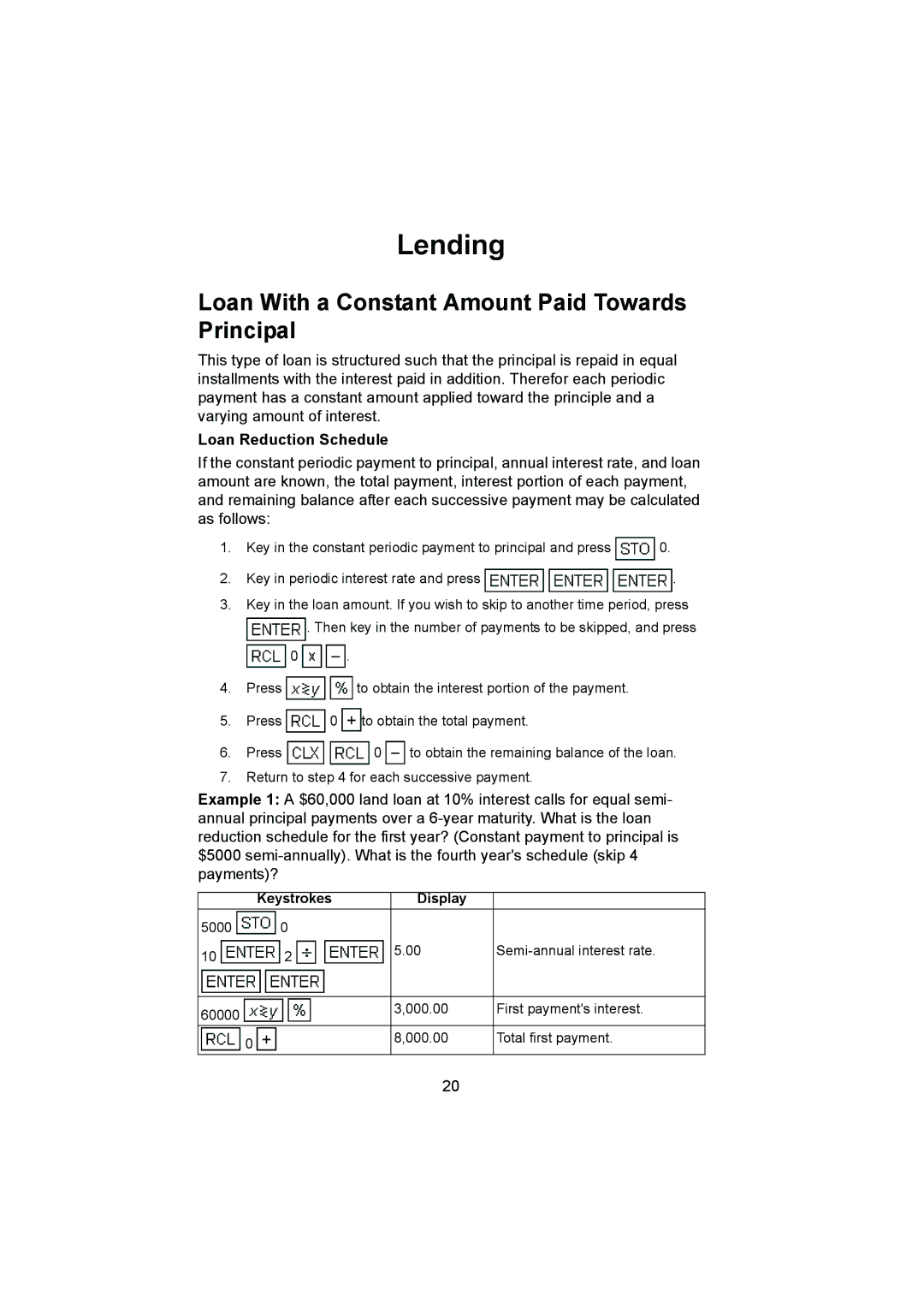 HP 12C manual Lending, Loan With a Constant Amount Paid Towards Principal, Loan Reduction Schedule 