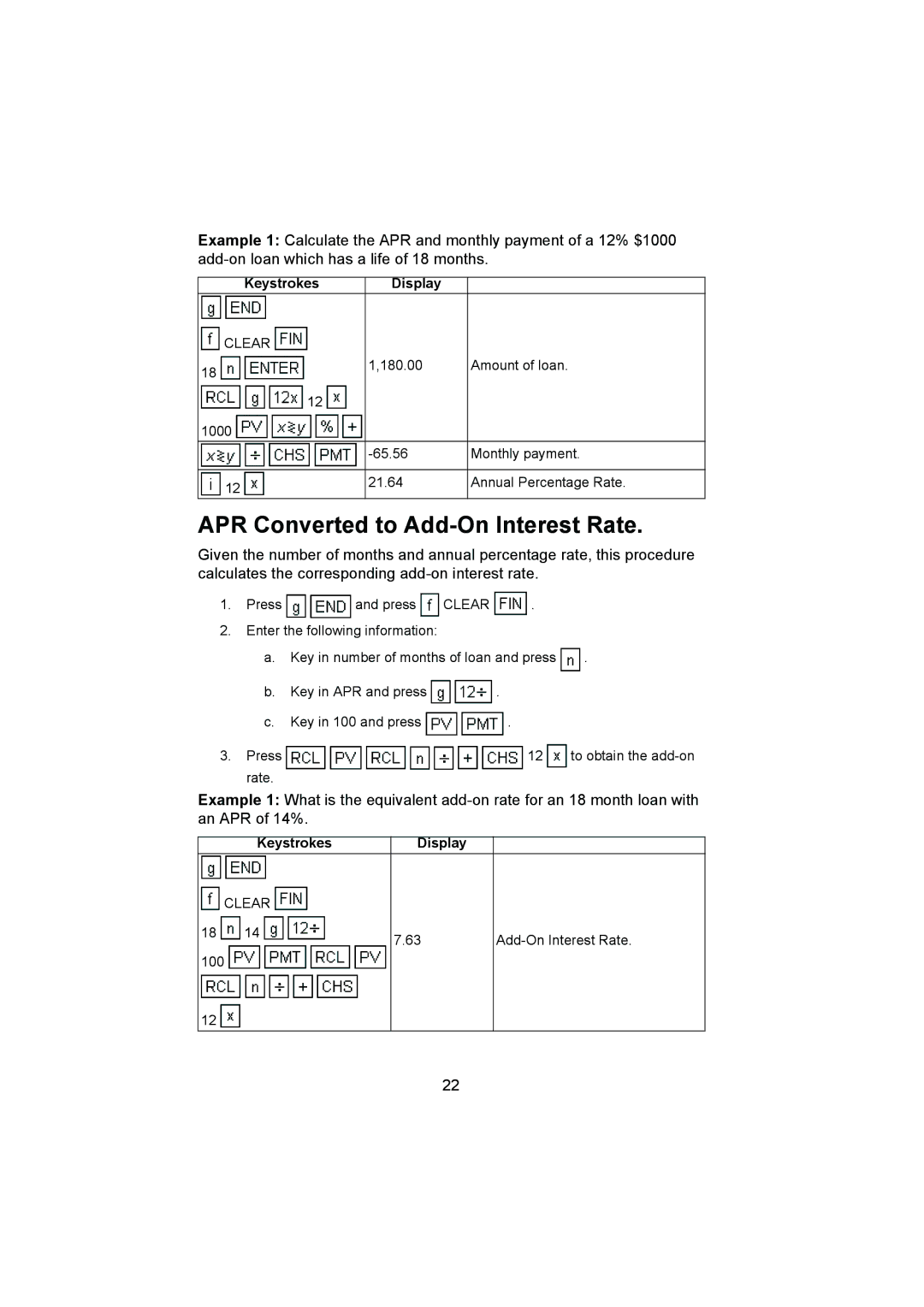 HP 12C manual APR Converted to Add-On Interest Rate 