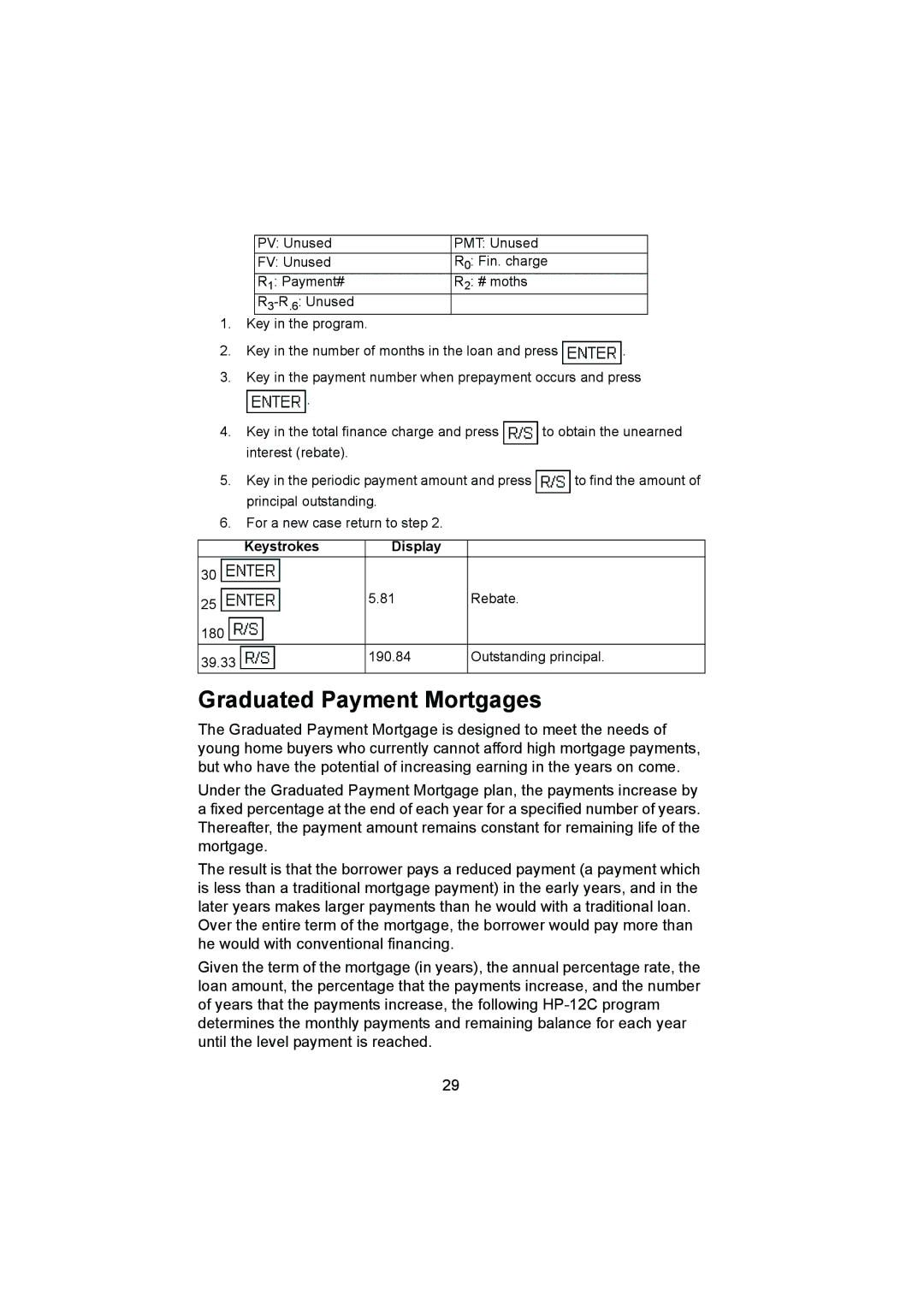 HP 12C manual Graduated Payment Mortgages 