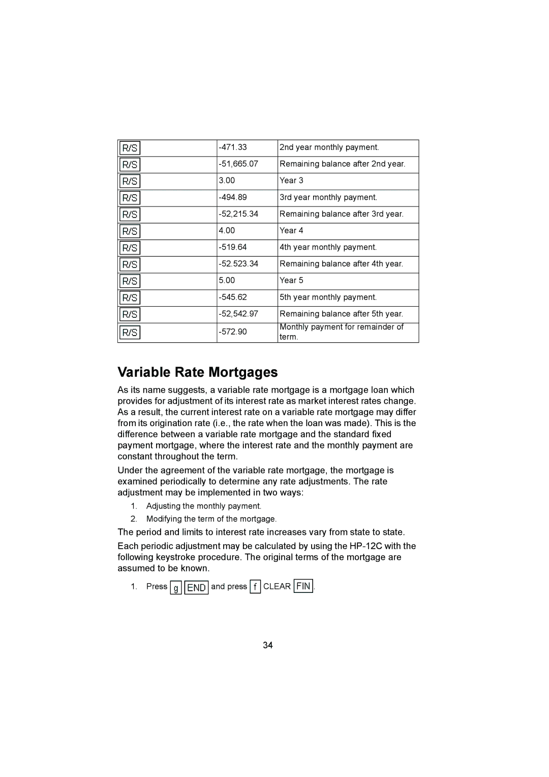 HP 12C manual Variable Rate Mortgages 