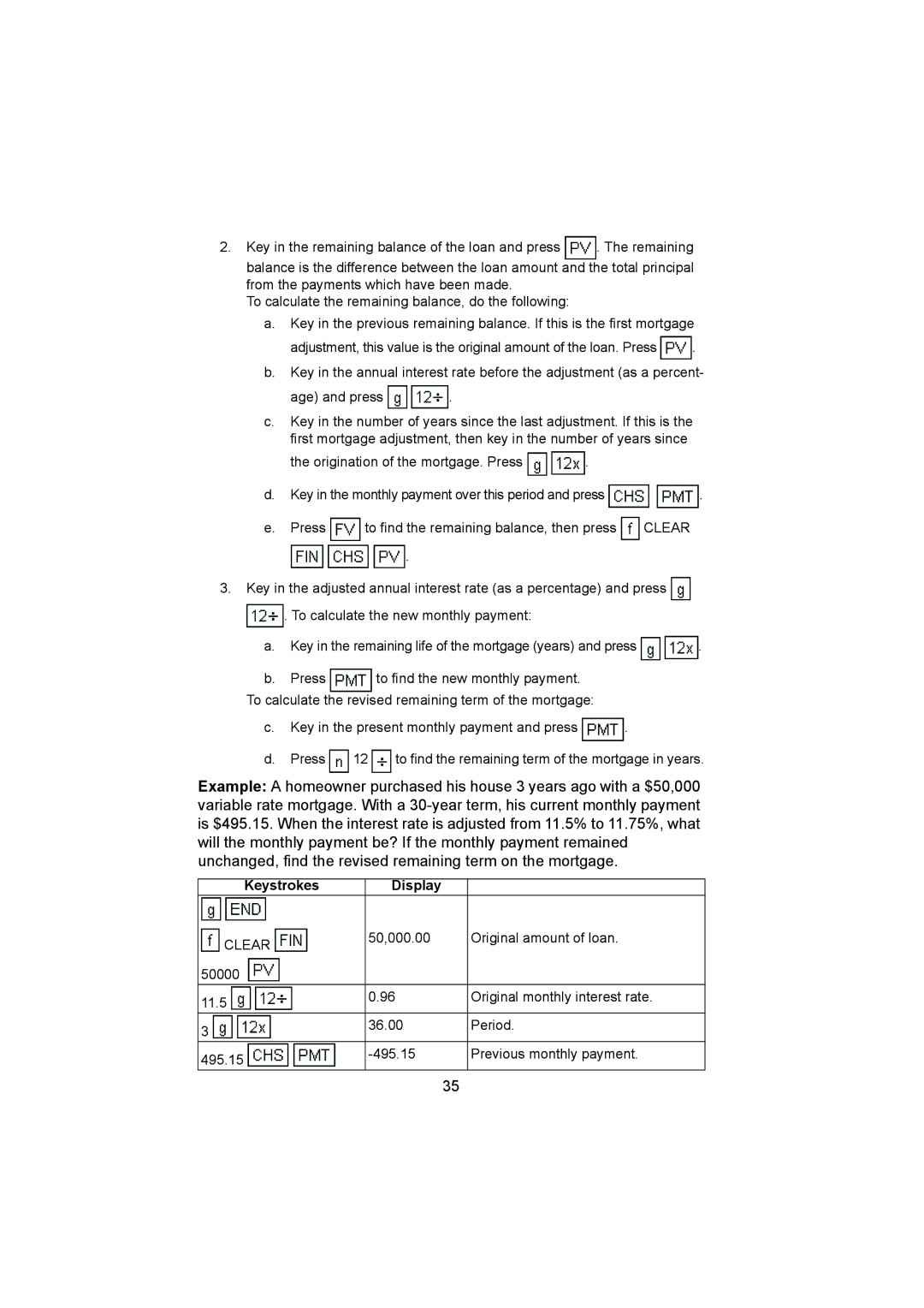 HP 12C manual Keystrokes Display 