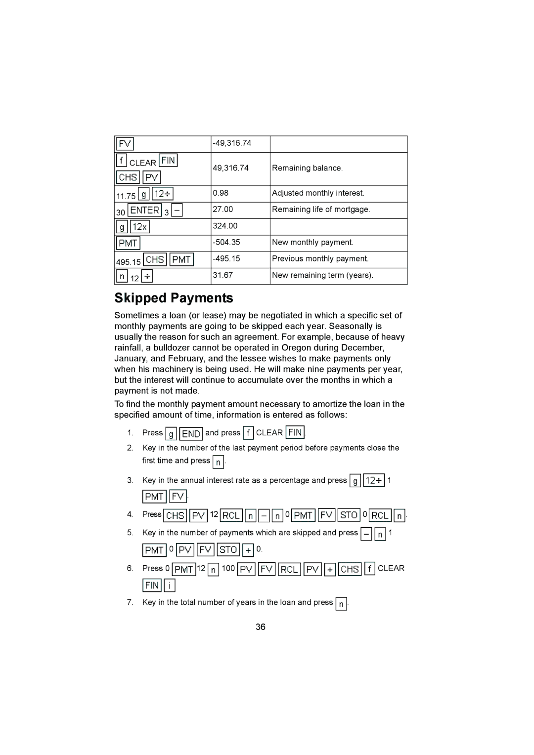 HP 12C manual Skipped Payments 