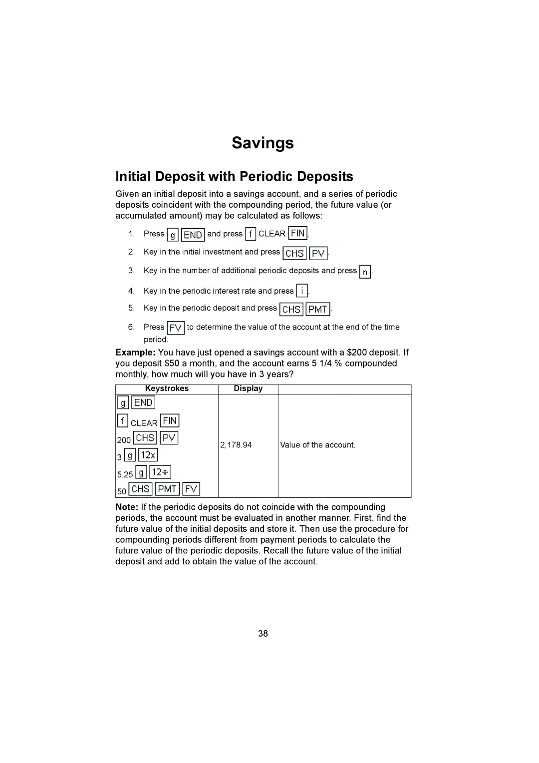 HP 12C manual Savings, Initial Deposit with Periodic Deposits 