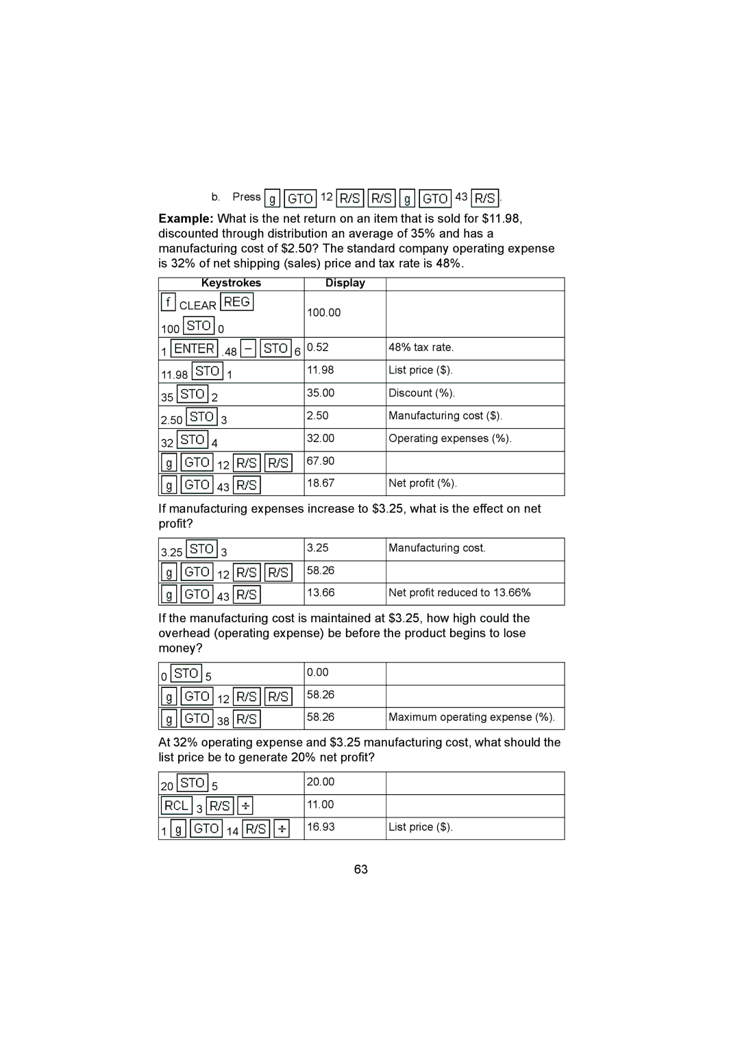 HP 12C manual 100.00 48% tax rate 