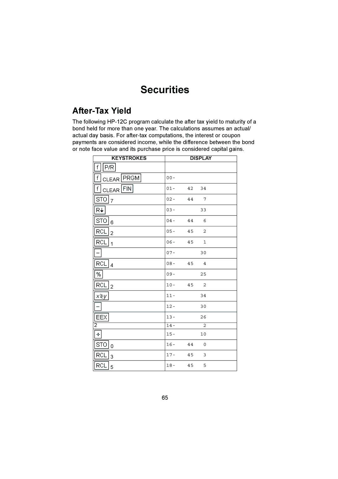 HP 12C manual Securities, After-Tax Yield 