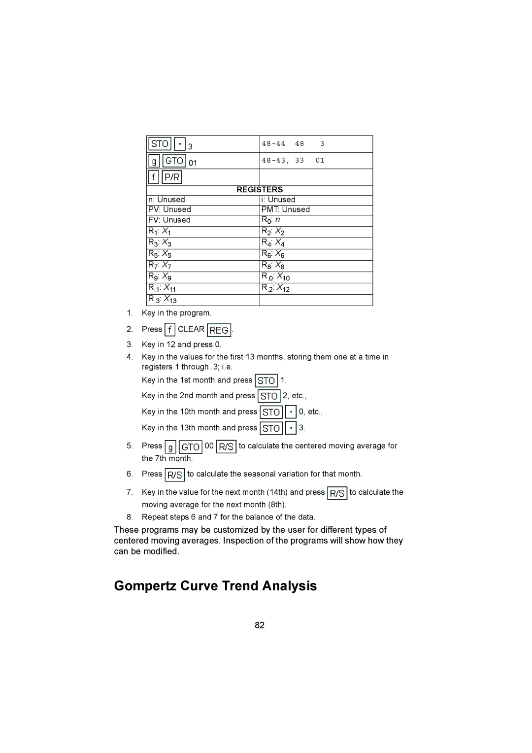 HP 12C manual Gompertz Curve Trend Analysis 