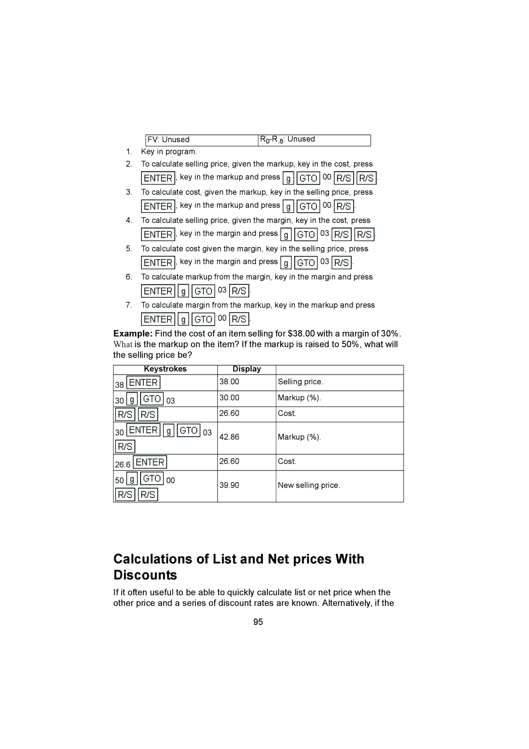 HP 12C manual Calculations of List and Net prices With Discounts 