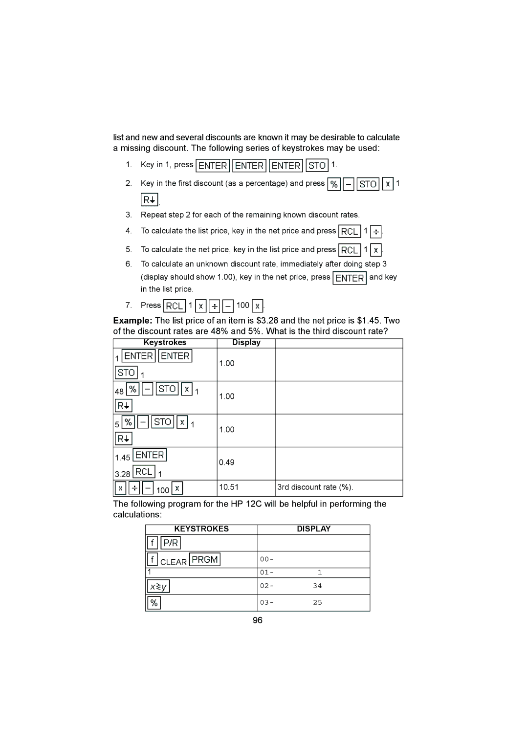 HP 12C manual 100 10.51 3rd discount rate % 