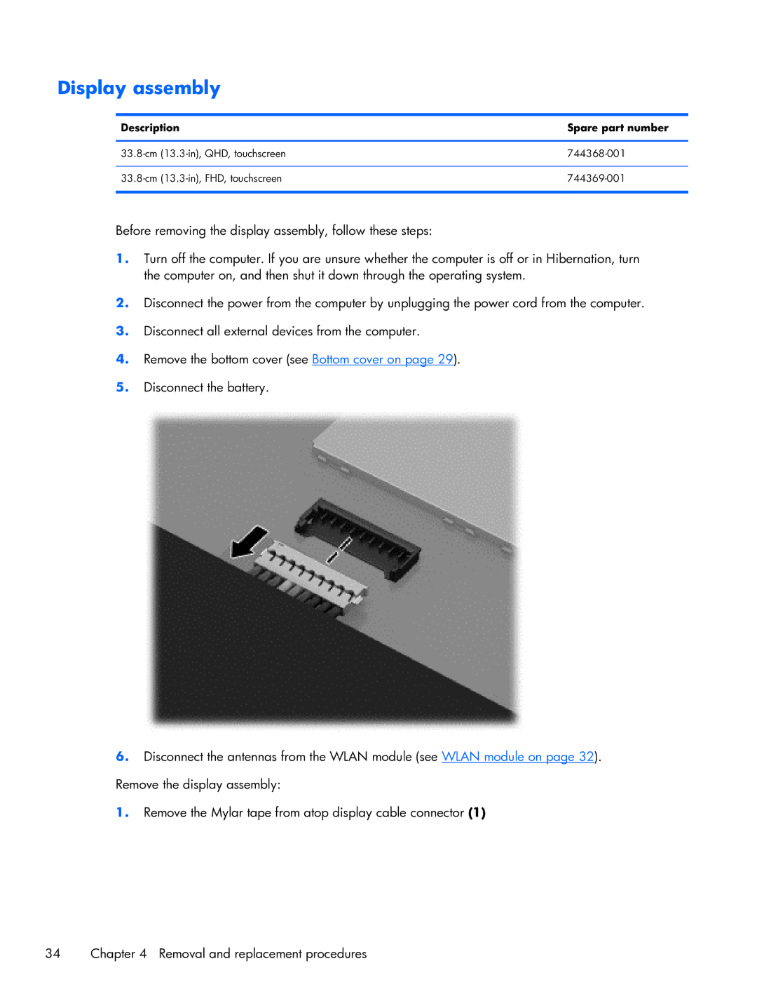 HP 13t-3000 Ultrabook, 13-3001xx Ultrabook, 13-3010dx Ultrabook, 13-3018ca Ultrabook manual Display assembly 