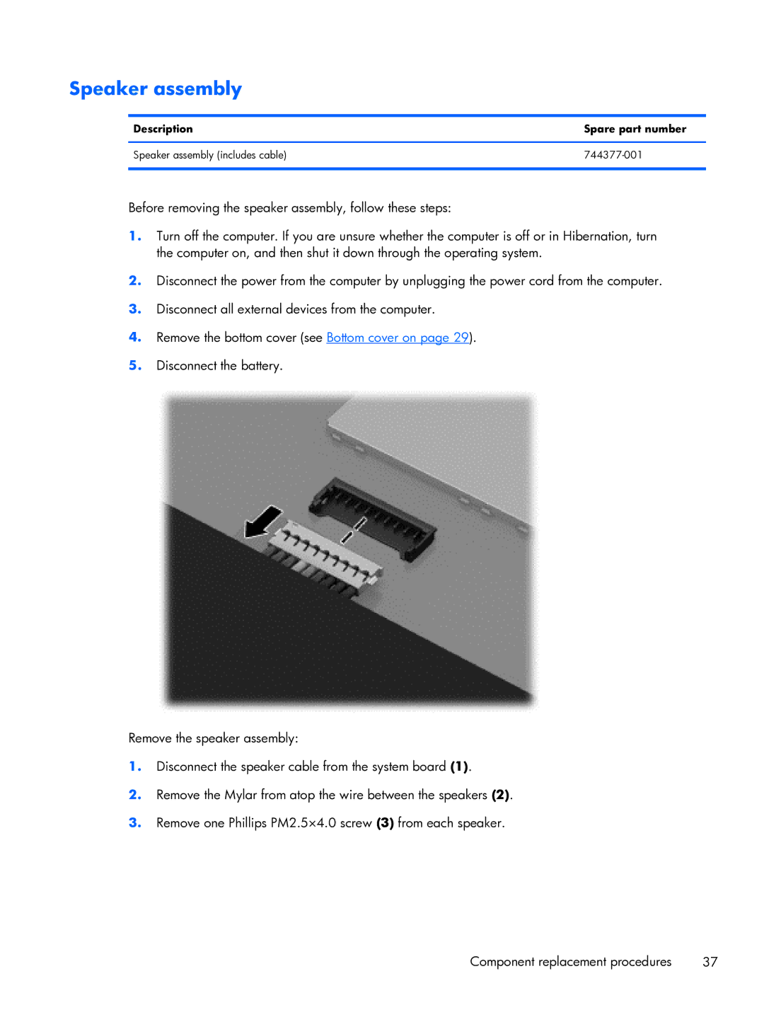 HP 13-3010dx Ultrabook, 13-3001xx Ultrabook, 13t-3000 Ultrabook, 13-3018ca Ultrabook manual Speaker assembly 