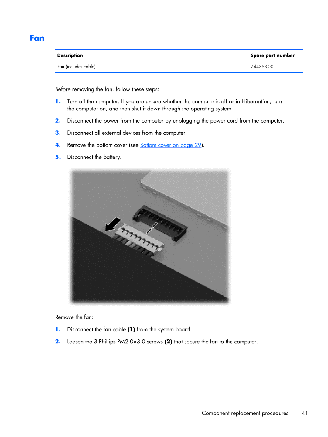 HP 13-3010dx Ultrabook, 13-3001xx Ultrabook manual Description Spare part number Fan includes cable 744363-001 