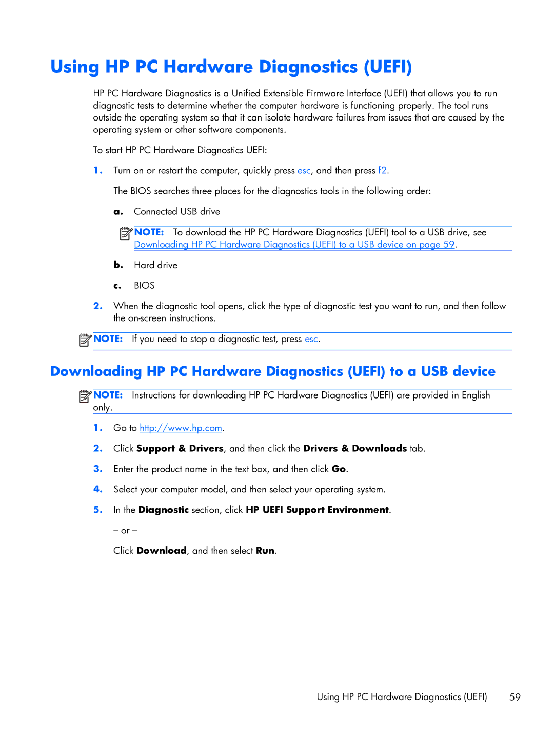 HP 13-3018ca Ultrabook Using HP PC Hardware Diagnostics Uefi, Downloading HP PC Hardware Diagnostics Uefi to a USB device 