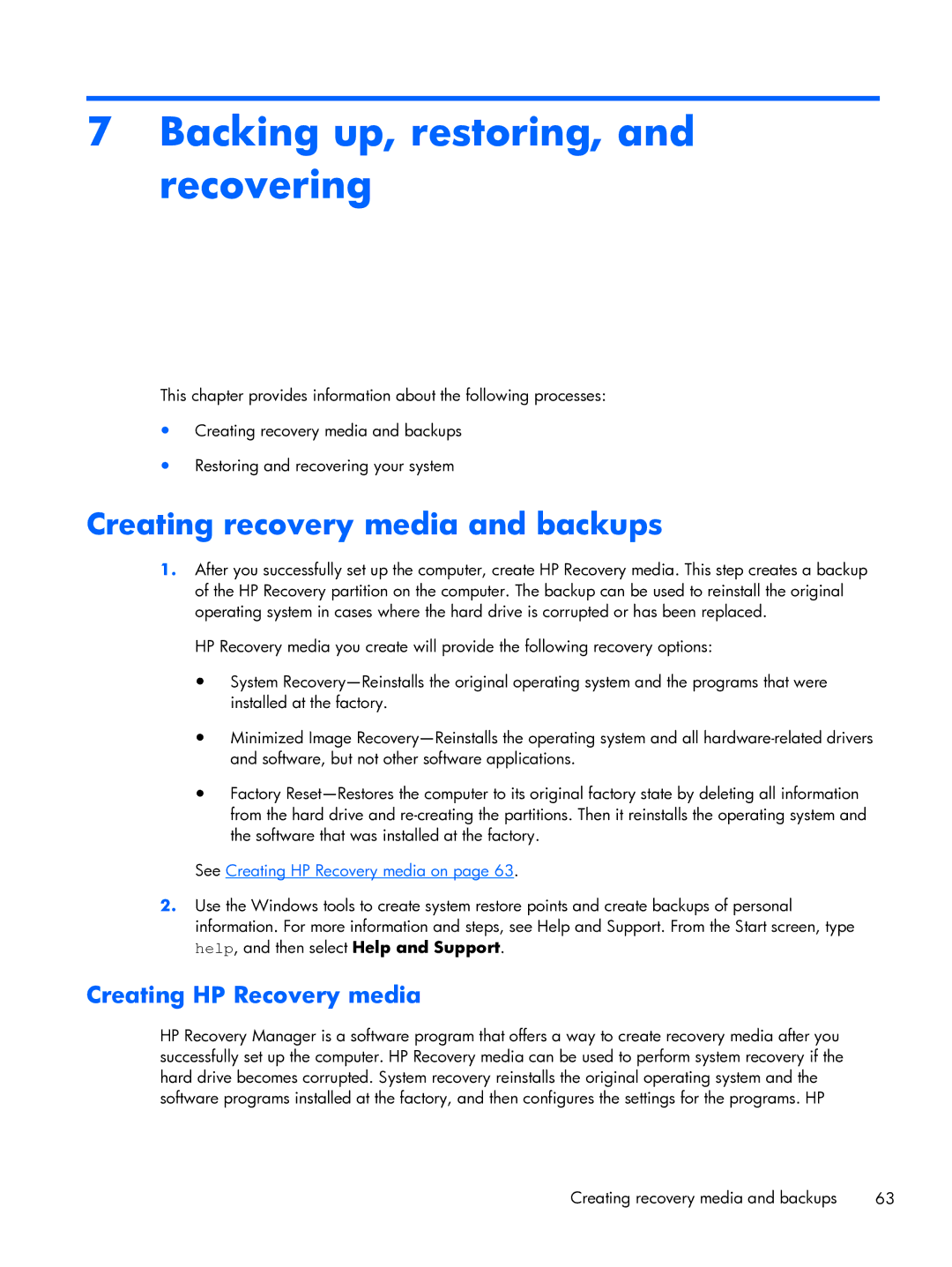 HP 13-3018ca Ultrabook, 13-3001xx Ultrabook Backing up, restoring, and recovering, Creating recovery media and backups 