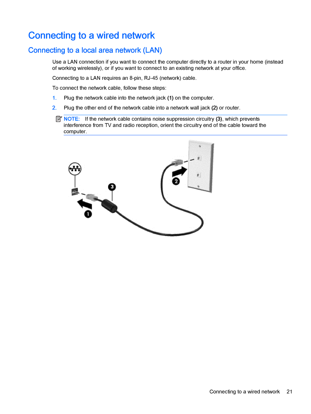 HP 13-a081nr x360, 13-a041ca x360, 13-a040ca x360 Connecting to a wired network, Connecting to a local area network LAN 