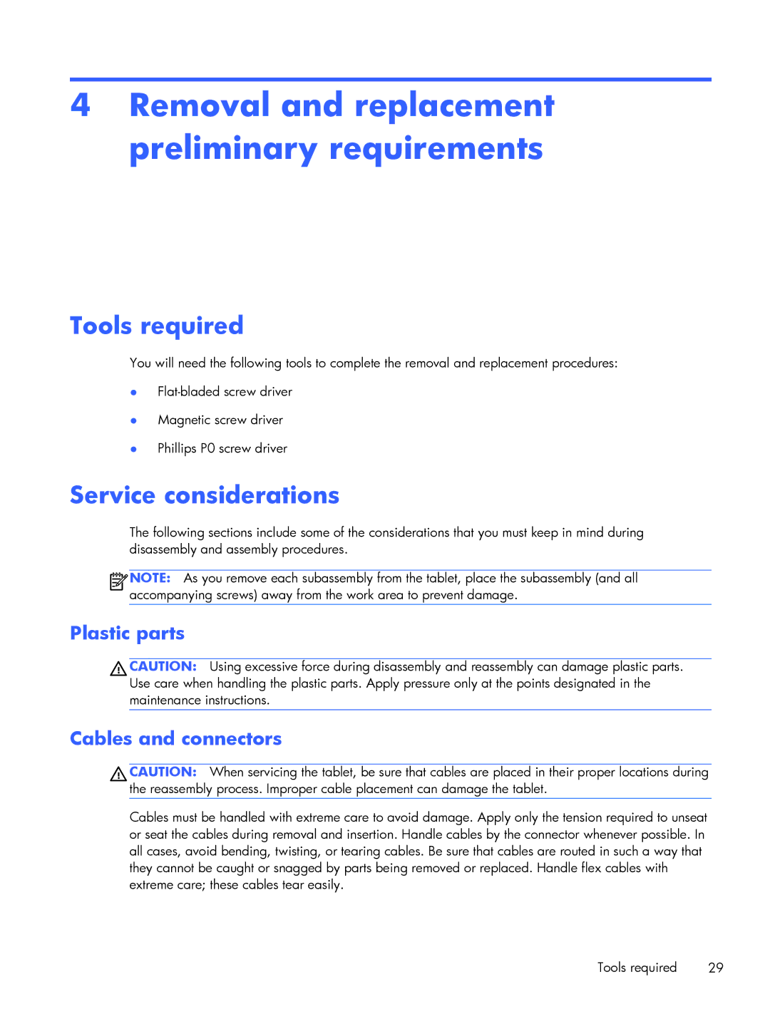 HP 13-a040ca x360, 13-a041ca x360 Removal and replacement preliminary requirements, Tools required, Service considerations 