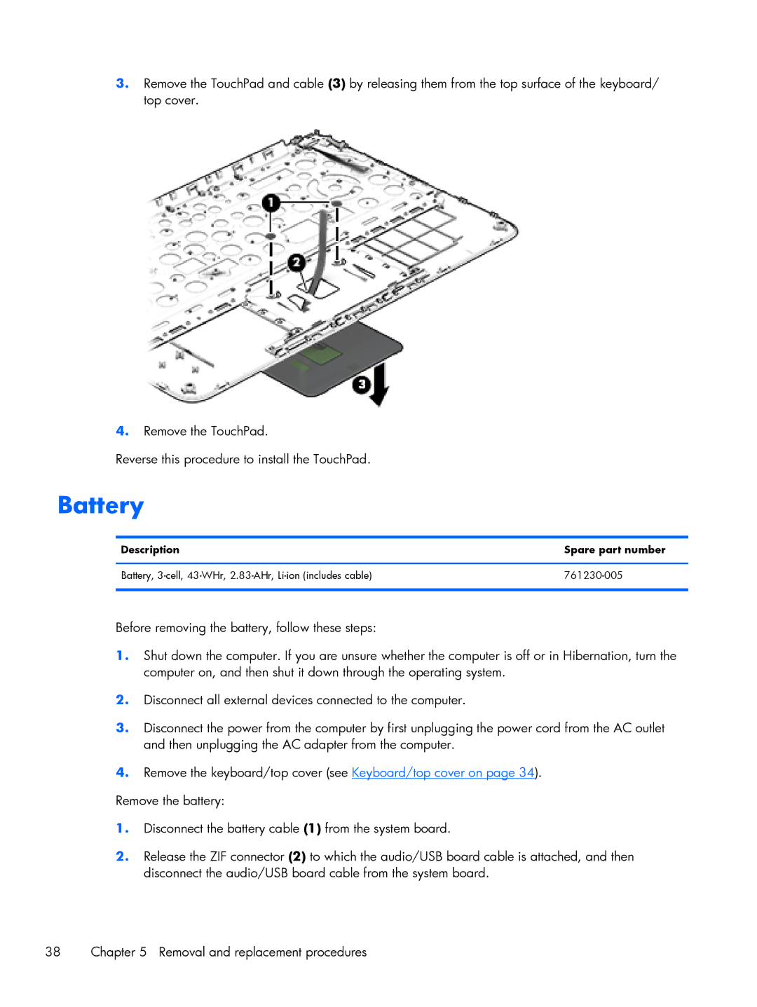 HP 13-a050ca x360, 13-a041ca x360, 13-a040ca x360, 13-a013cl x360, 13-a019wm x360, 13-a012dx x360, 13-a021nr x360 manual Battery 