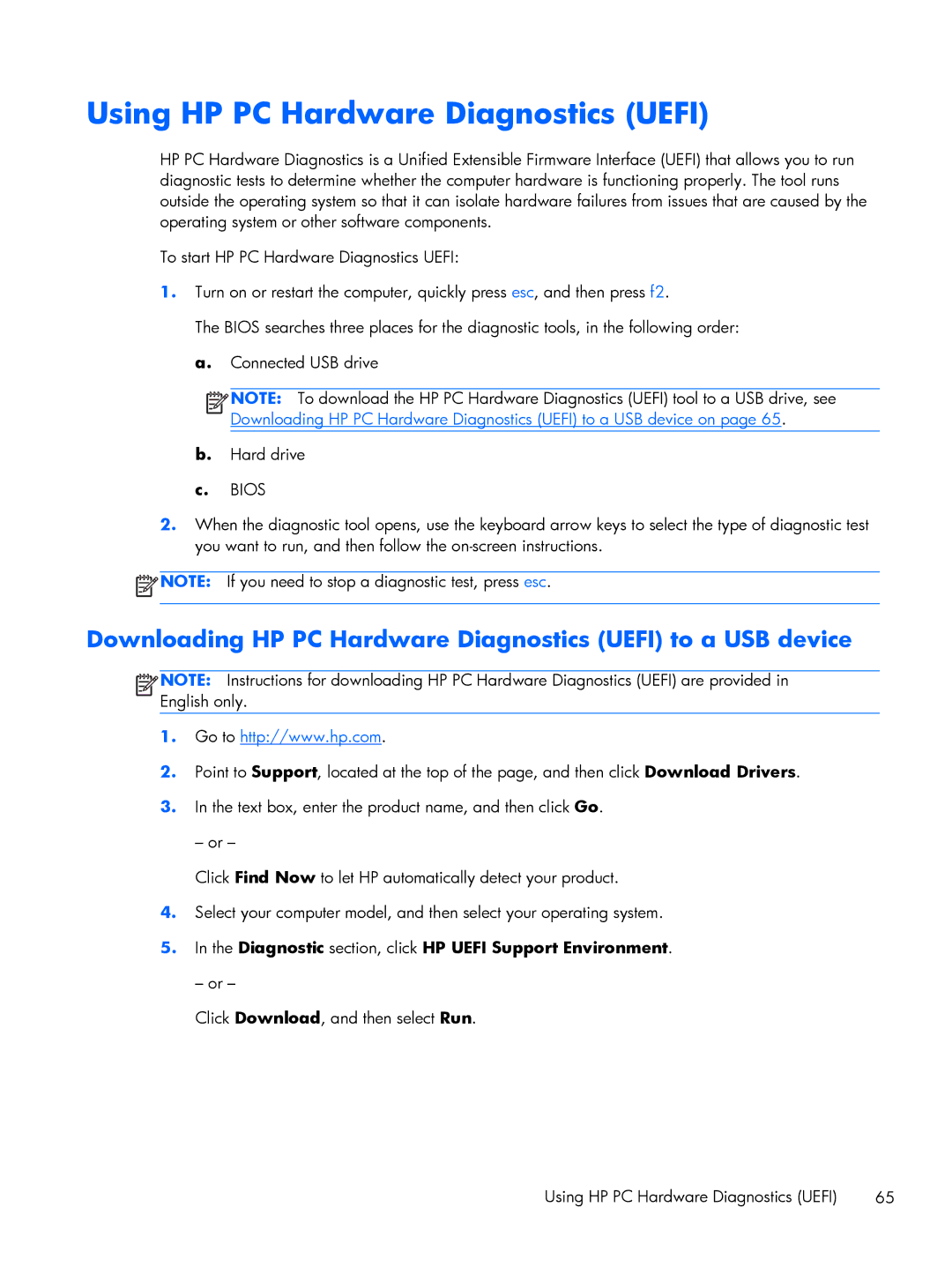 HP 13-a040ca x360 manual Using HP PC Hardware Diagnostics Uefi, Downloading HP PC Hardware Diagnostics Uefi to a USB device 