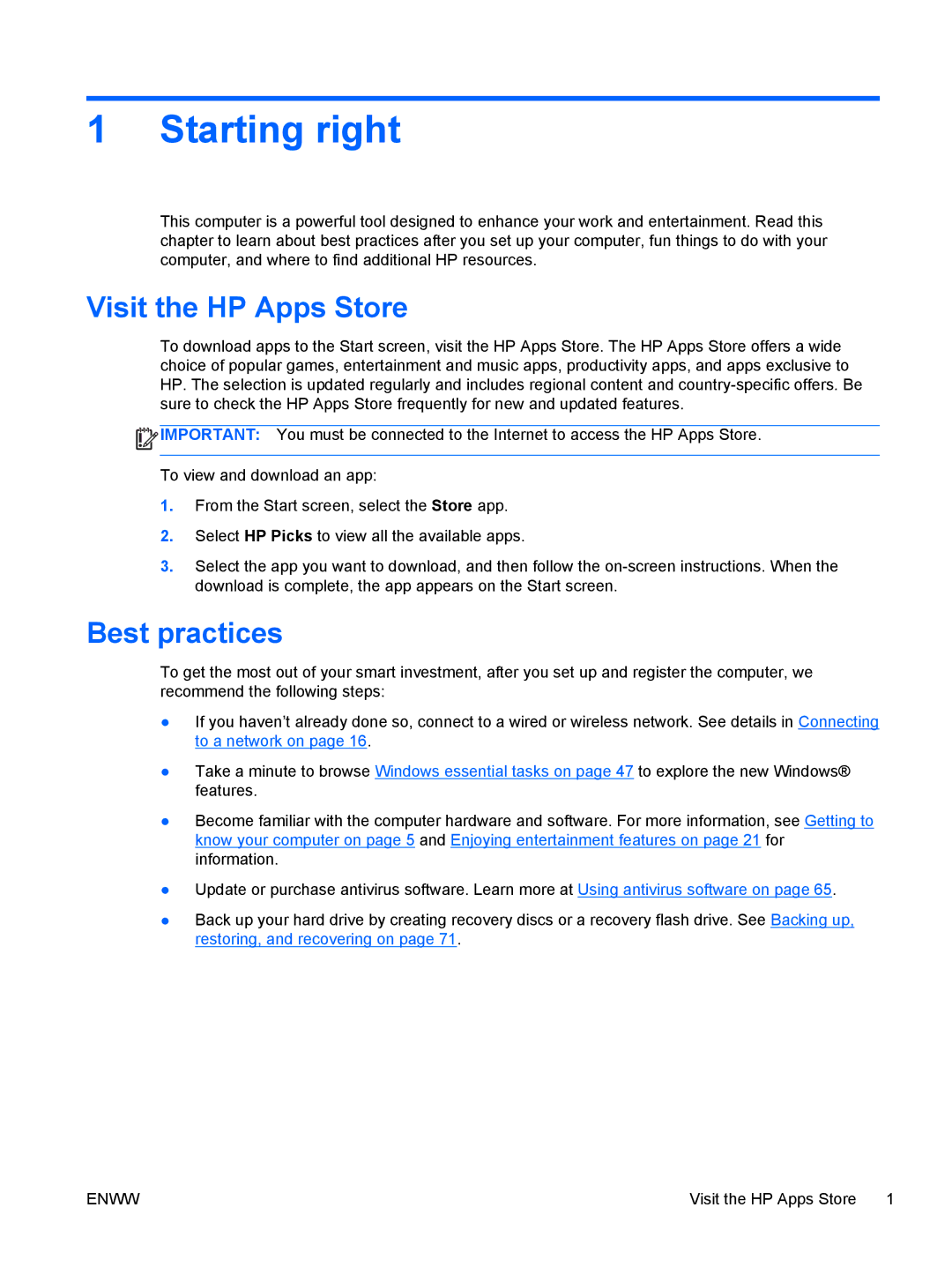 HP 13 x2 Pro manual Starting right, Visit the HP Apps Store, Best practices 