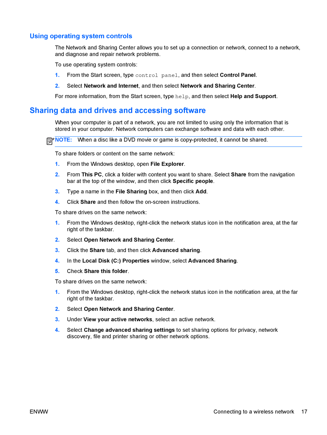 HP 13 x2 Pro manual Sharing data and drives and accessing software, Using operating system controls 