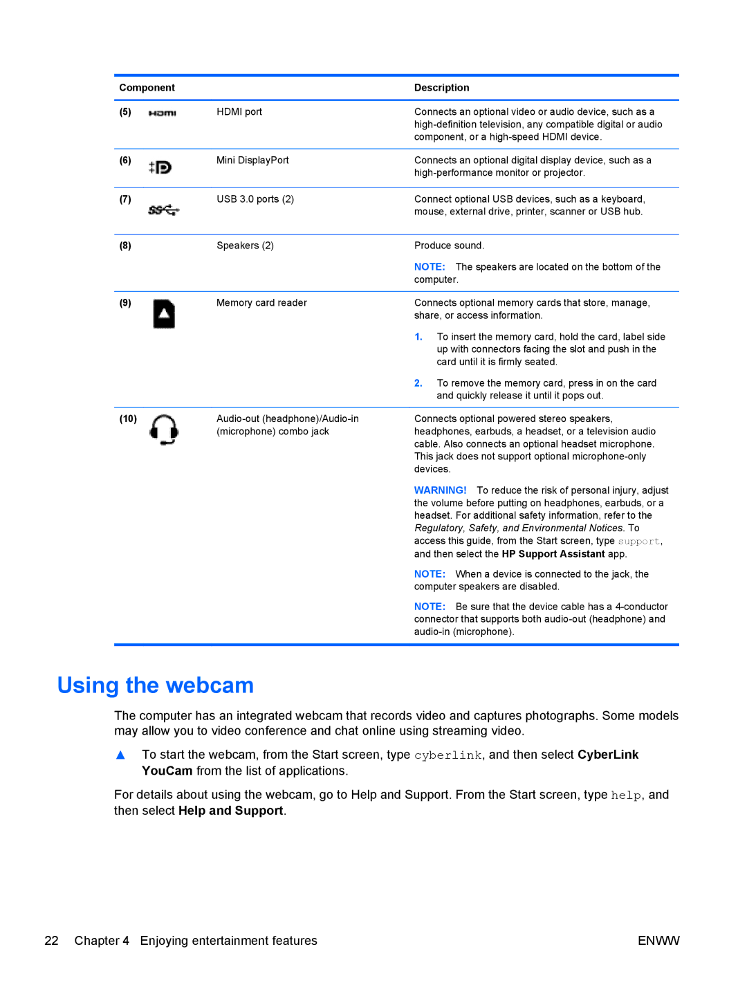 HP 13 x2 Pro manual Using the webcam 