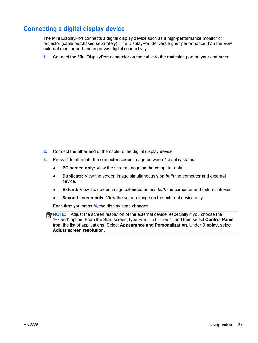 HP 13 x2 Pro manual Connecting a digital display device 