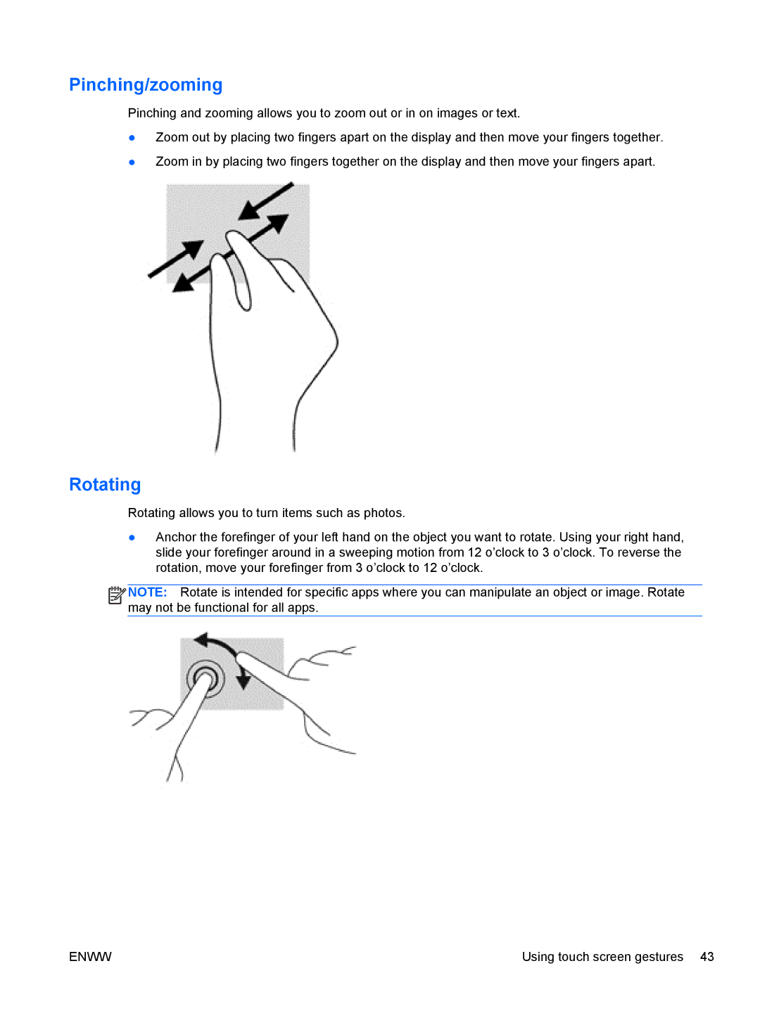 HP 13 x2 Pro manual Pinching/zooming 