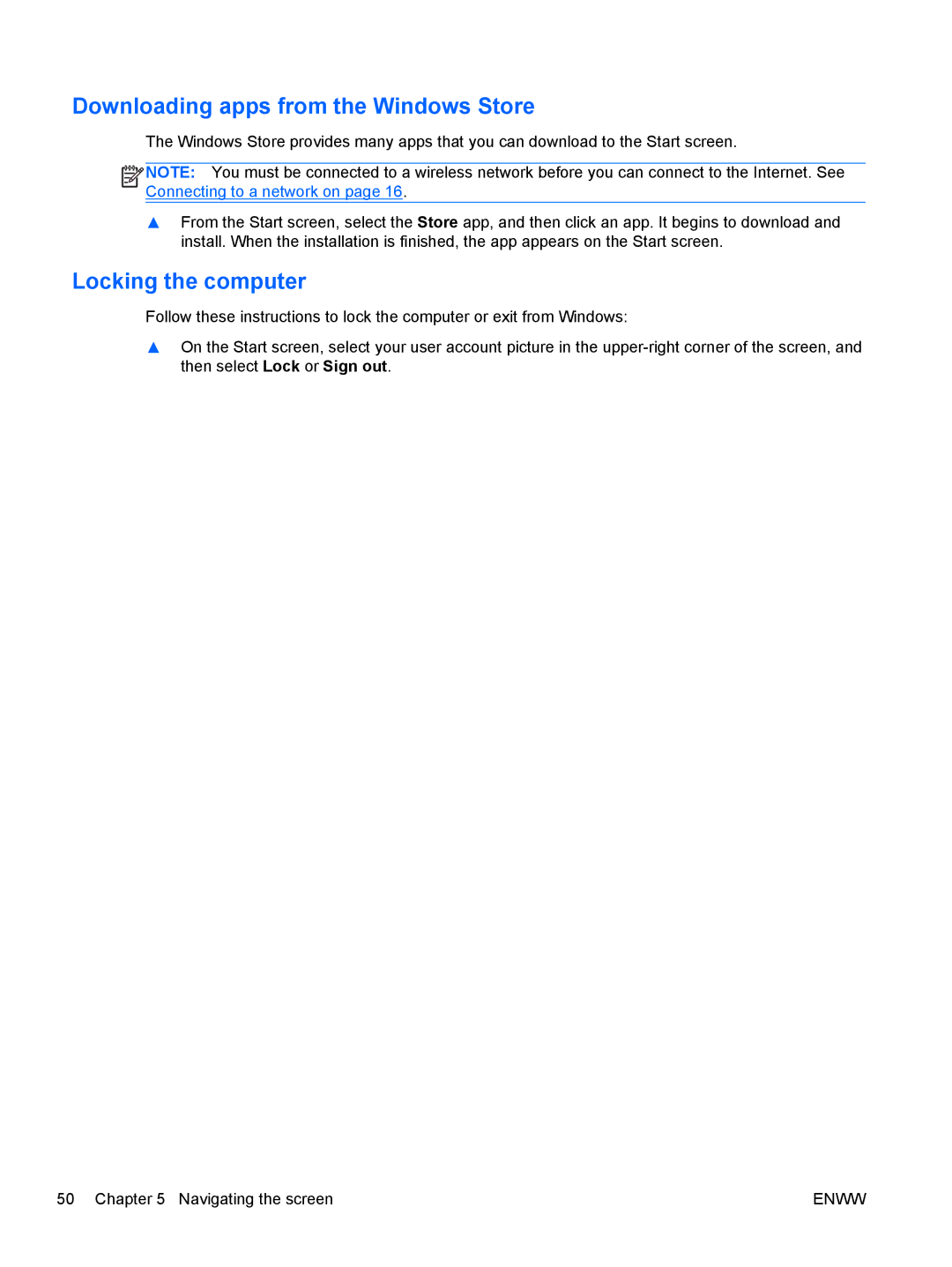 HP 13 x2 Pro manual Downloading apps from the Windows Store, Locking the computer 