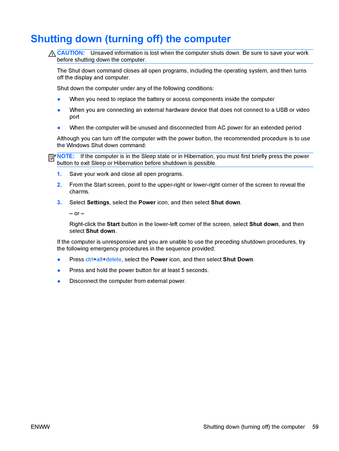 HP 13 x2 Pro manual Shutting down turning off the computer 