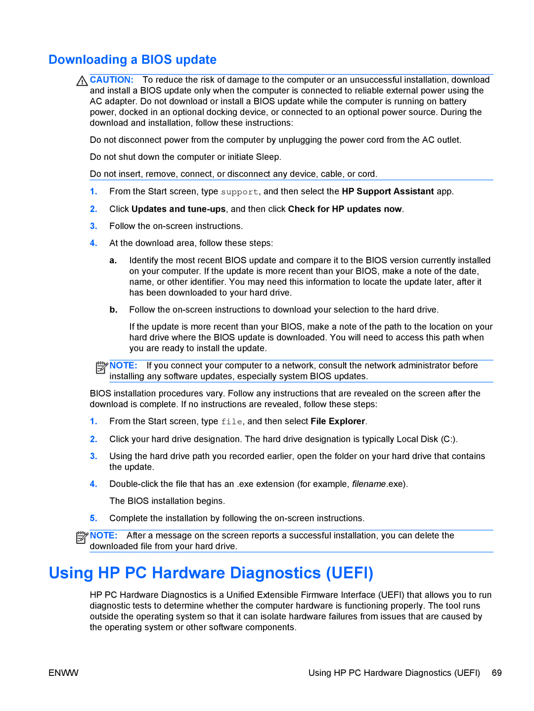 HP 13 x2 Pro manual Using HP PC Hardware Diagnostics Uefi, Downloading a Bios update 