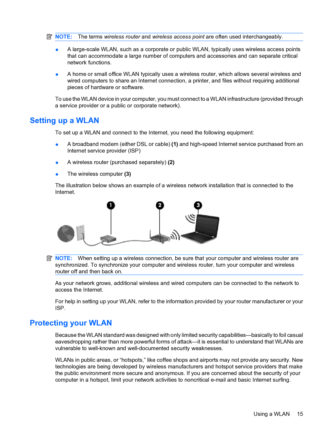 HP 13 manual Setting up a Wlan, Protecting your Wlan 