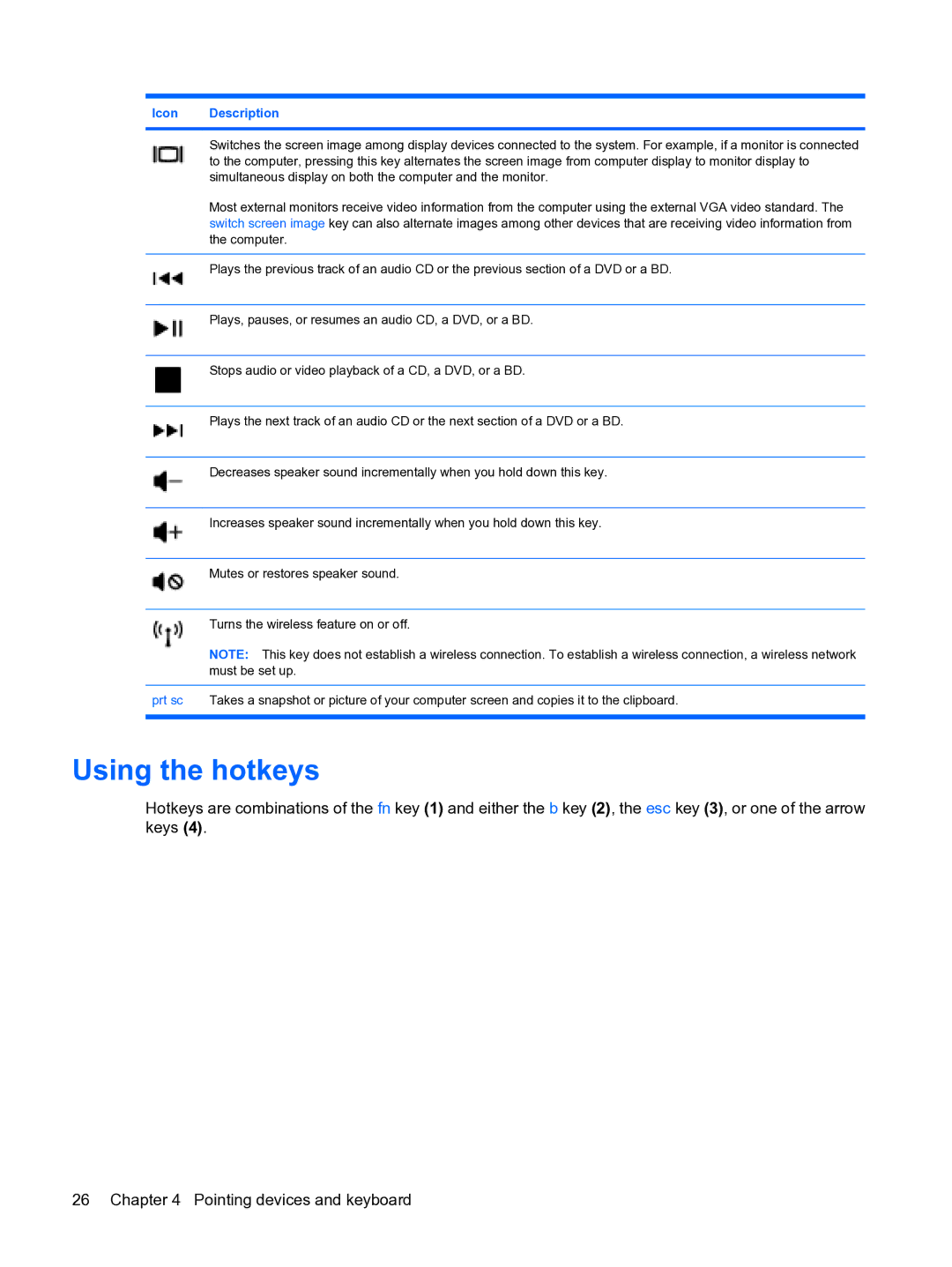 HP 13 manual Using the hotkeys 