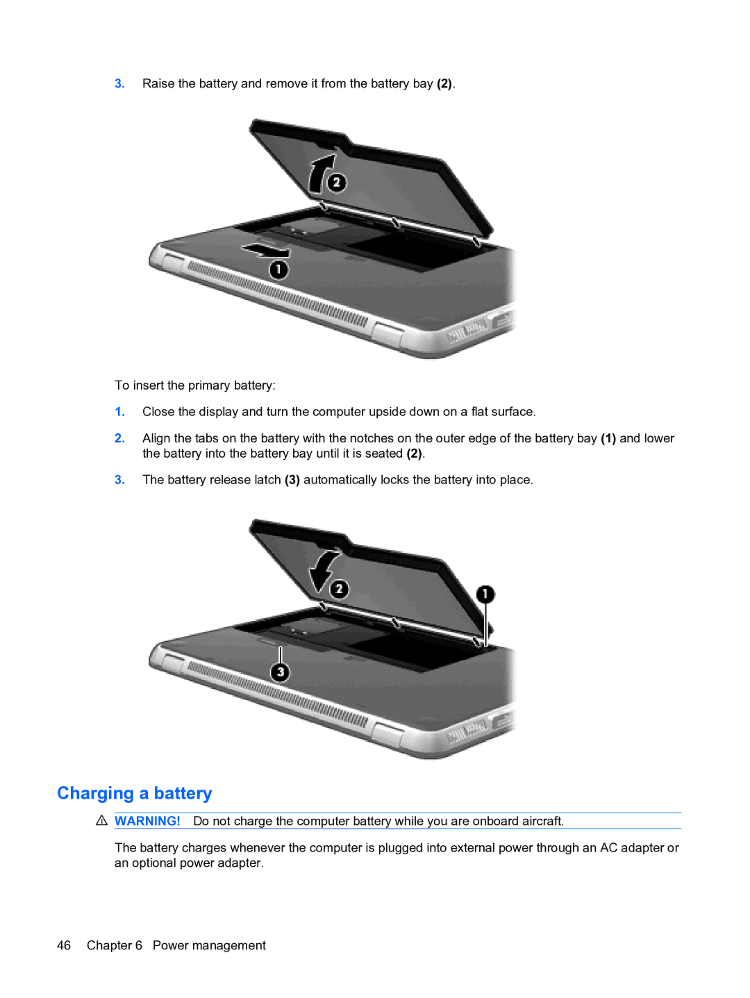 HP 13 manual Charging a battery 