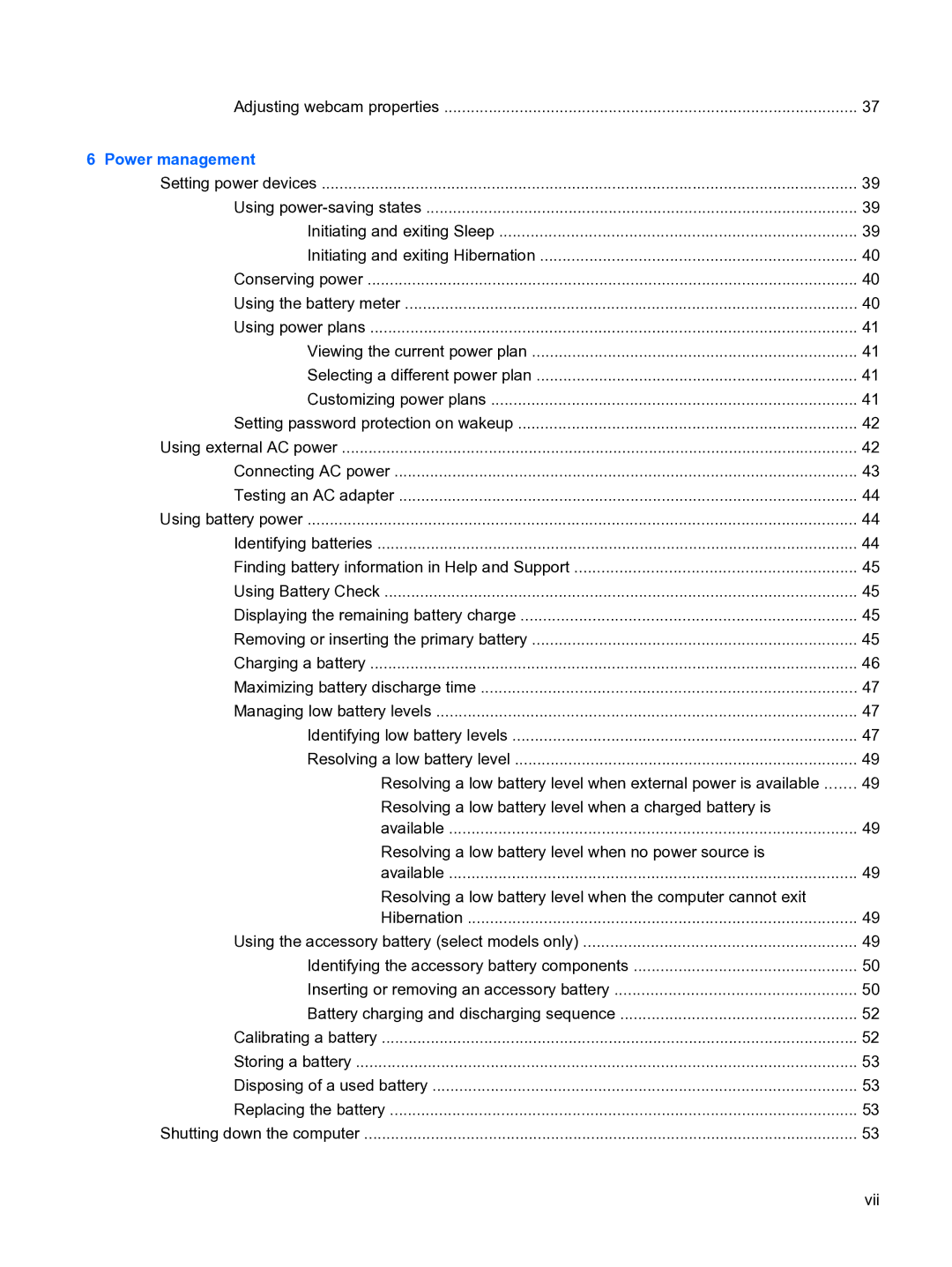 HP 13 manual Power management 