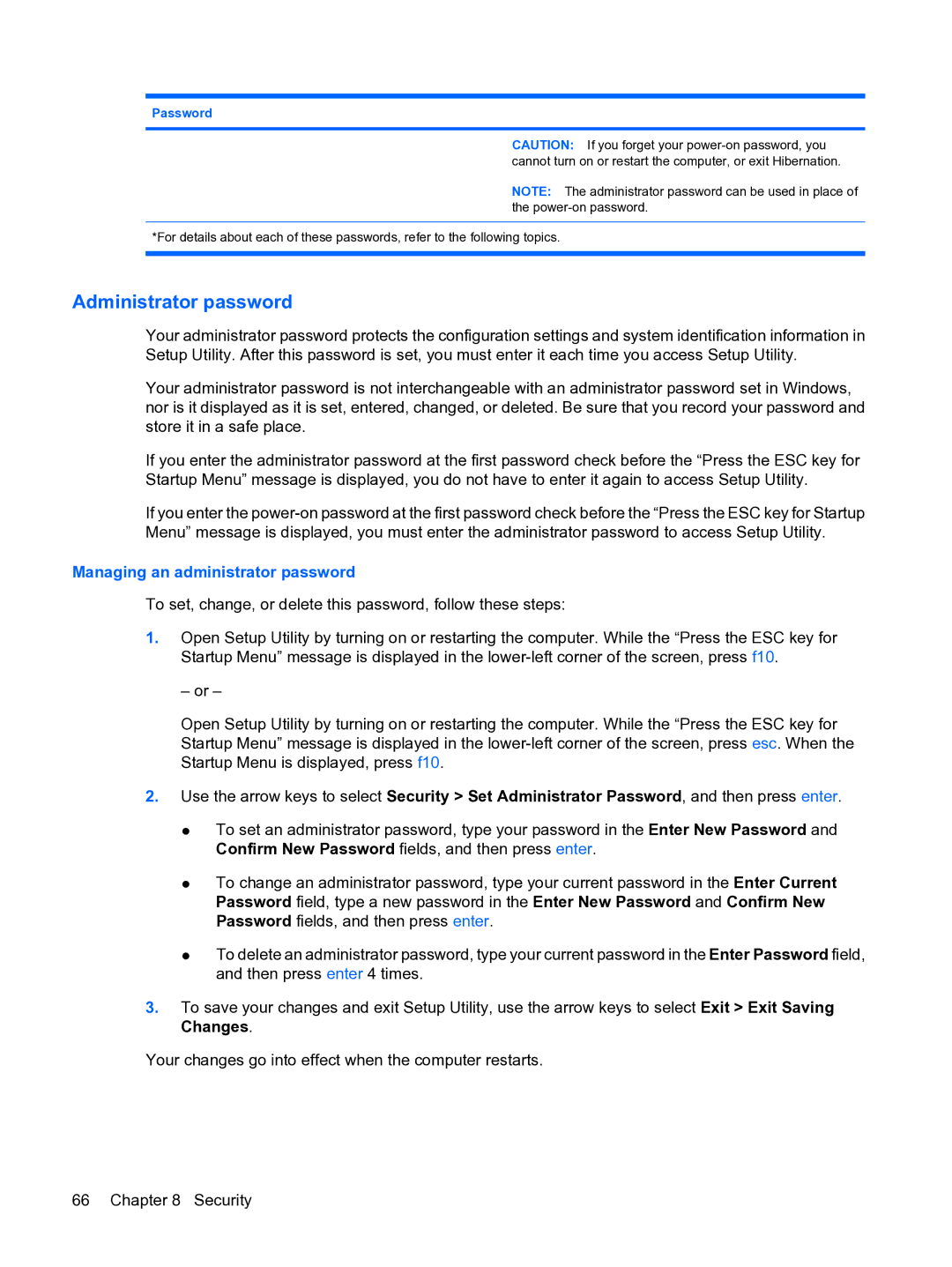 HP 13 manual Administrator password, Managing an administrator password 