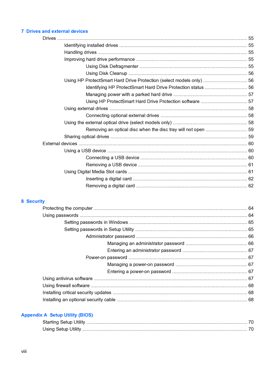 HP 13 manual Drives and external devices 