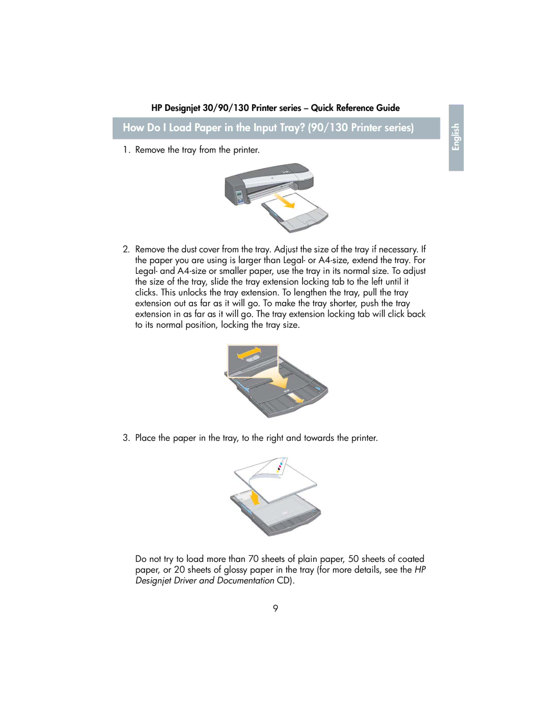 HP manual How Do I Load Paper in the Input Tray? 90/130 Printer series 